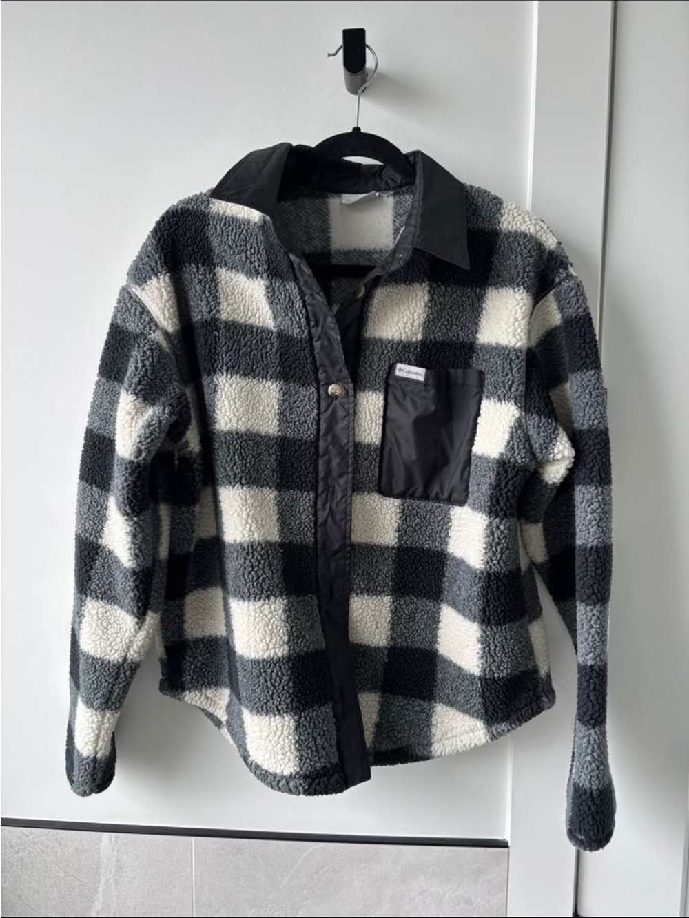 Women's Black & White Buffalo Check Sherpa Jacket